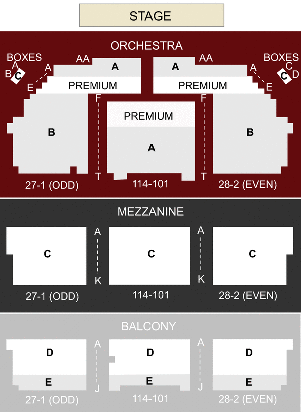 Shubert Theatre New York, NY seating chart and stage